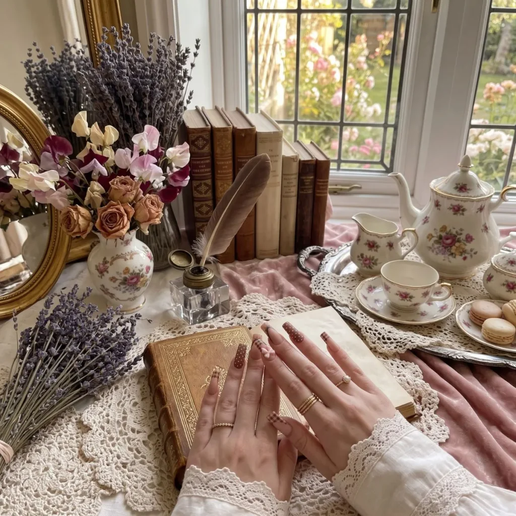 Ongle Automne 2026 : Manucure Vichy Pois et Nœuds Romantiques