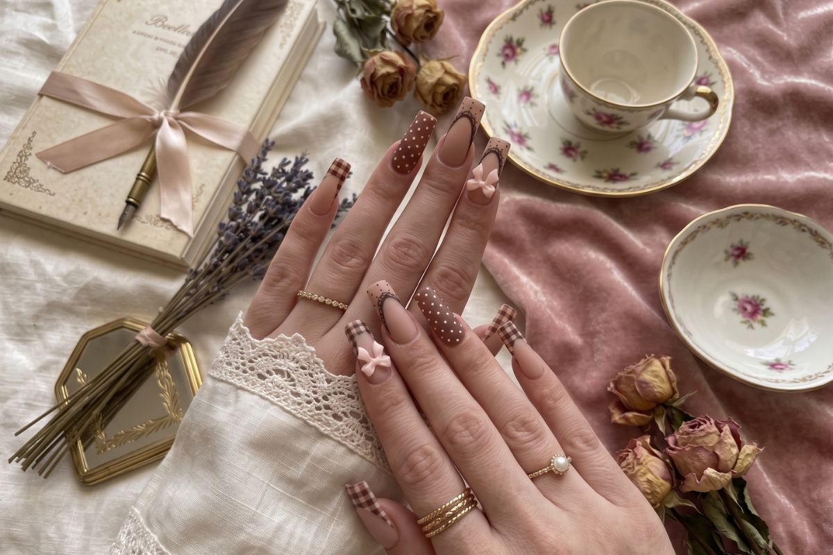 Ongle Automne 2026 : Manucure Vichy, Pois et Nœuds Romantiques