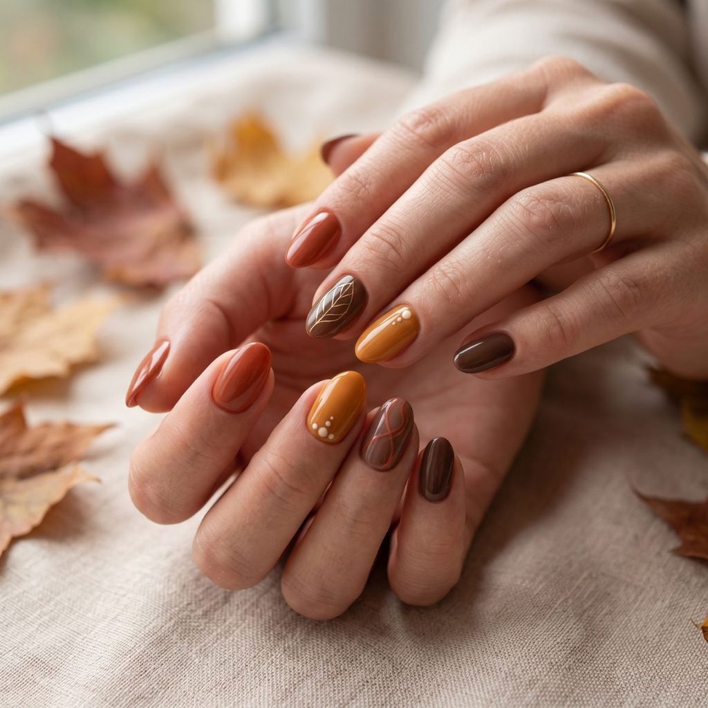 Nail art automne 2026 aux teintes terracotta et ambre
