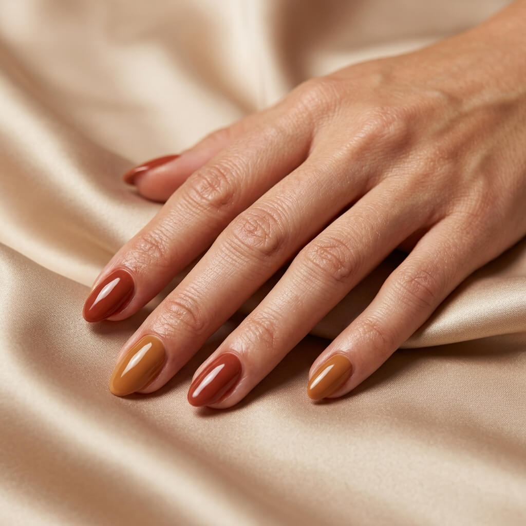 Ongles Amande Courts Terracotta et Caramel : Chic en 2026