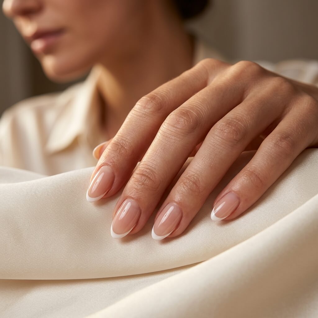 Ongle Amande Court avec French Manucure Chic
