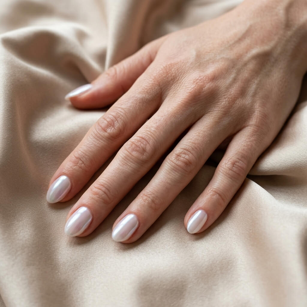 Ongles Amande Courts Effet Perle Glacée 🤍