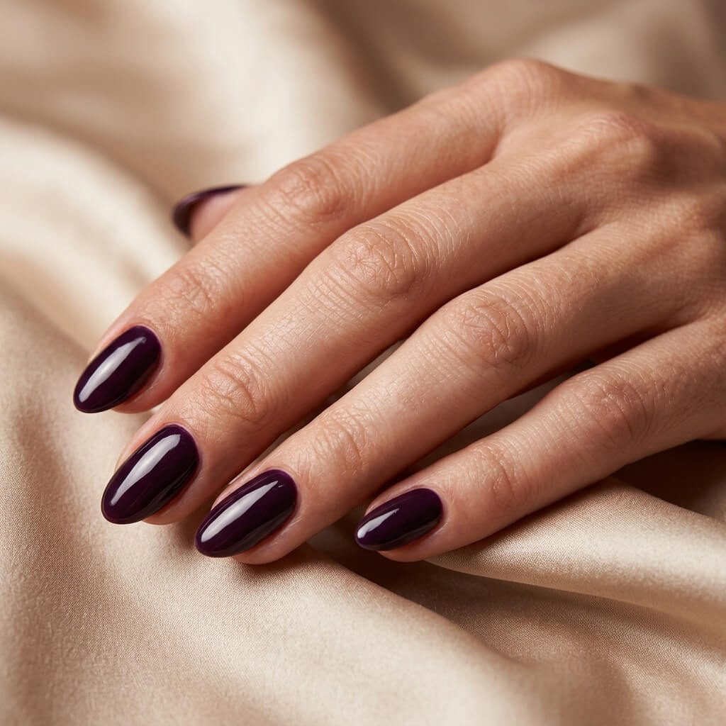 Ongles Amande Courts Aubergine : Une Manucure Chic et Élégante