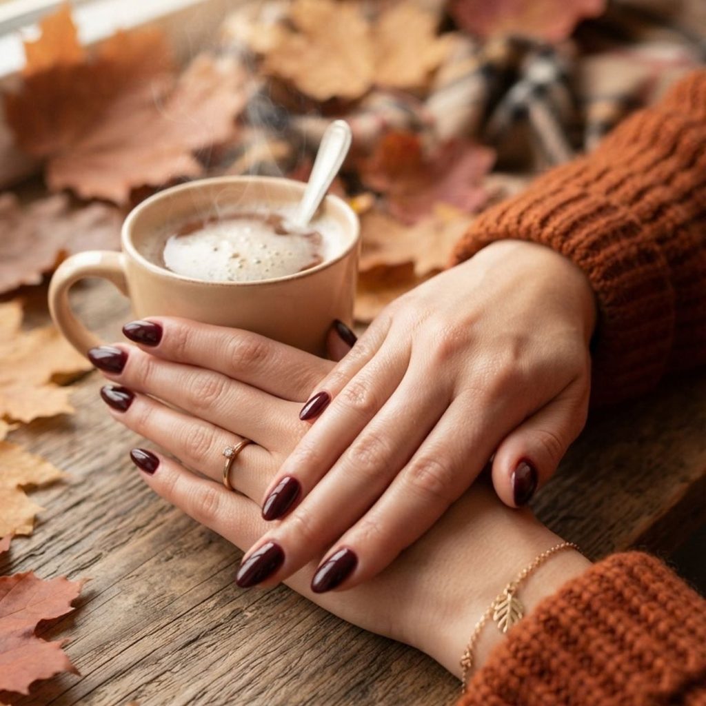 Ongles bordeaux élégants pour une manucure d'octobre