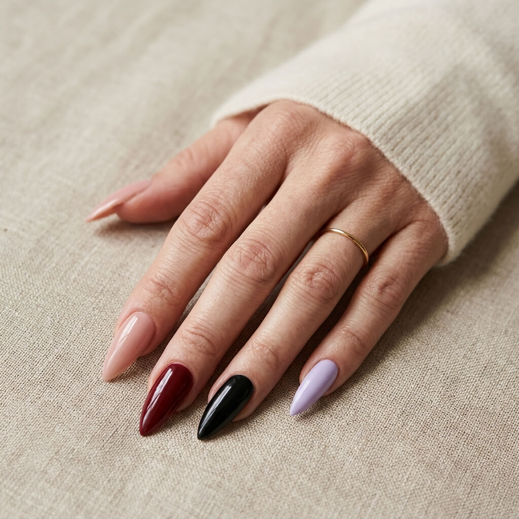 Ongle Stiletto 4 couleurs chic à essayer