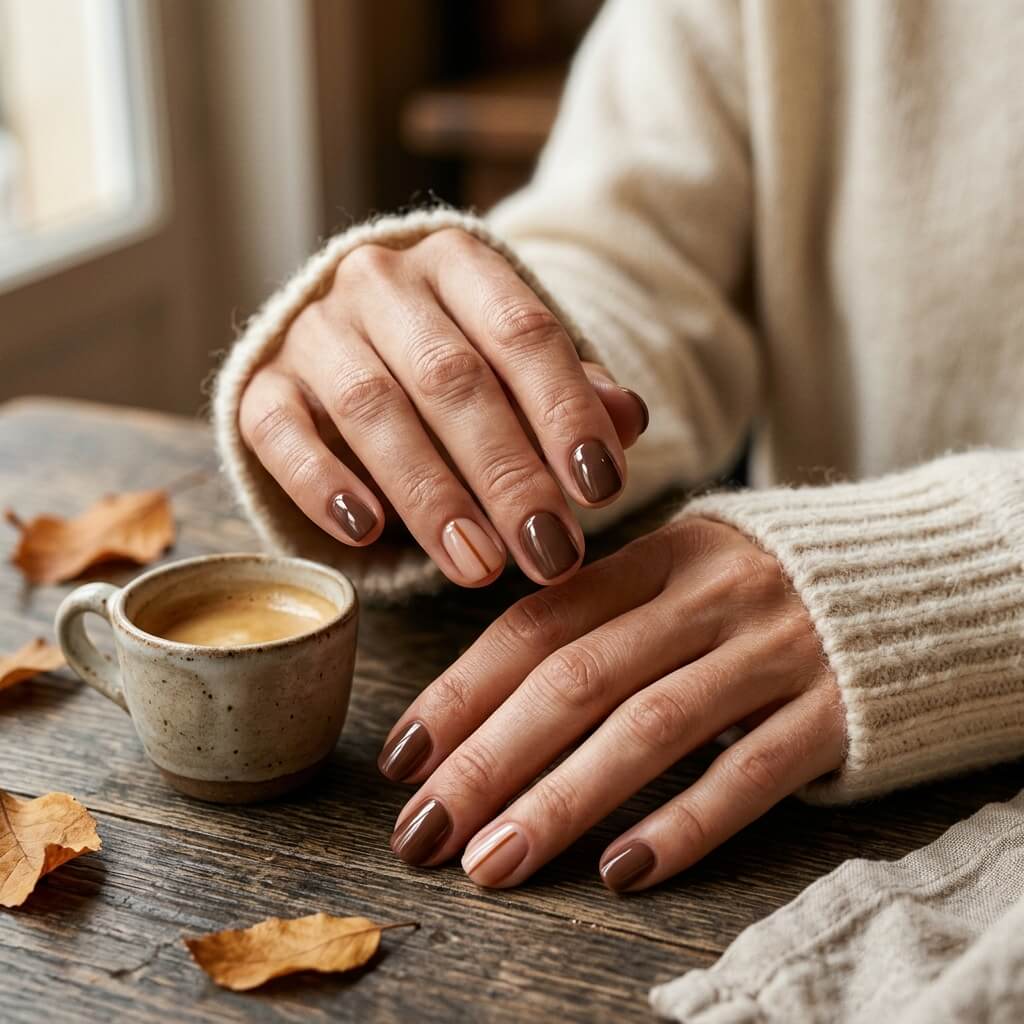 Les ongles marron courts